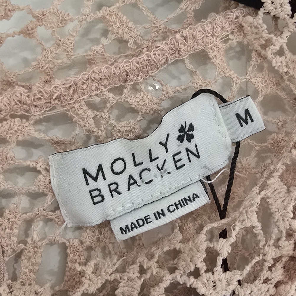 Gorgeous Pink Crochet Lace Sleeveless 3 Tiered Dress By Molly Bracken Size M - Picture 7 of 12